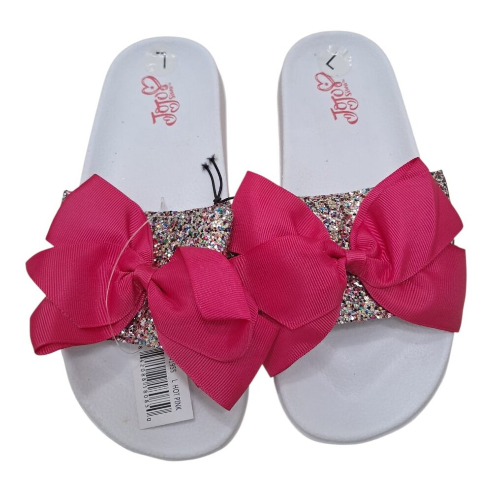 NWT JoJo Siwa Girls Slide Sandals - Hot Pink Bow Glitter – Size L ( 9 Inches )